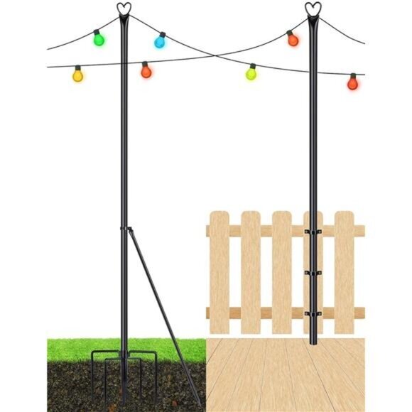 String Light Pole Steel Poles for Outdoor String Lights Hanging 2‎ Pack